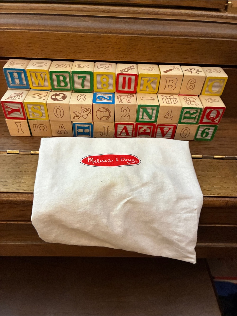 Melissa & Doug wooden Alphabet & number blocks letters learning ABCs pictures